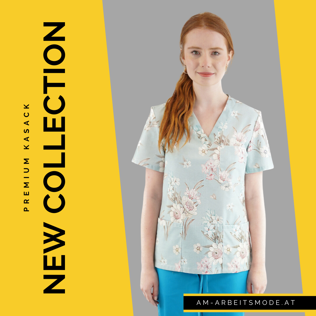 Premium Damen Kasack buntes Blumenmuster, Gänseblümchen, 100% Baumwolle