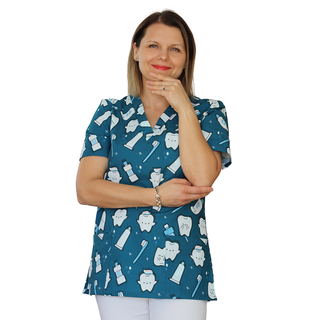PREMIUM Damen Kasack mit buntem Zahnmotiv, 100% Baumwolle