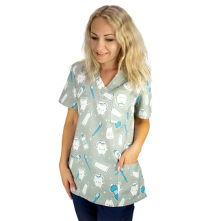 PREMIUM Damen Schlupfkasack, Zahnmotiv Grau, Größe XXL