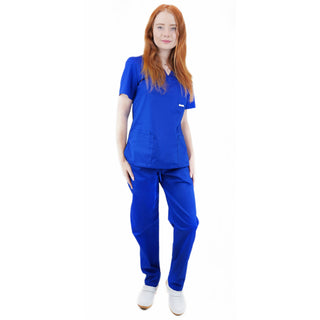 Medizinische Uniform Thalia aus einem elastischen Stoff Prima Stretch. Schlupfkasack und Schlupfhose. Farbe Saphirblau
