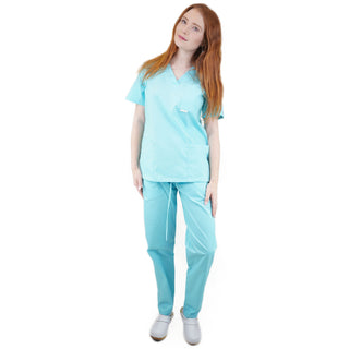 Medizinische Uniform Thalia aus einem elastischen Stoff Prima Stretch. Schlupfkasack und Schlupfhose. Farbe Aqua