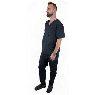 Medizinische Herren Uniform Thalia aus einem elastischen Stoff Prima Stretch. Schlupfkasack und Schlupfhose. Farbe  Schwarz.