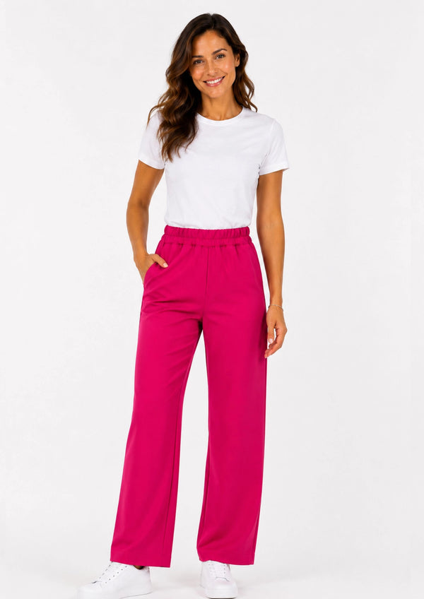 PRO STRETCH Damen Pflegehose Beauty Wide in Himbeere – Wide-Leg-Schnitt