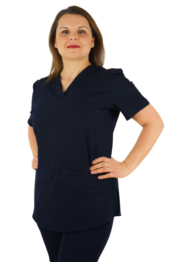 Active Stretch Kasack für Damen in Marineblau – bequemer, atmungsaktiver und pflegeleichter Arbeitskasack mit Stretch-Funktion für maximale Bewegungsfreiheit