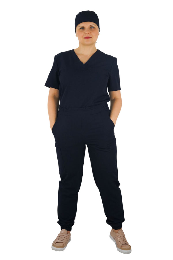 Pro Stretch Kasack-Hose für Damen in Marineblau – atmungsaktive, elastische Workwear für Pflege und Medizin.