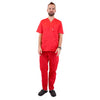 Medizinische Herren Uniform Thalia aus einem elastischen Stoff Prima Stretch. Schlupfkasack und Schlupfhose. Farbe Rot.