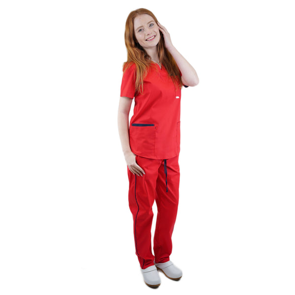Damen Stretch Uniform, Stretch Kasack + Stretch Hose, Farbe Rot