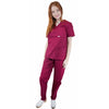 Medizinische Uniform Thalia aus einem elastischen Stoff Prima Stretch. Schlupfkasack und Schlupfhose. Farbe Weinrot.