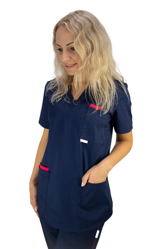 Bequemer und praktischer Damen Schlupfkasack aus einem elastischen und angenehmen Stoff PRIMA STRETCH. Farbe Marineblau
