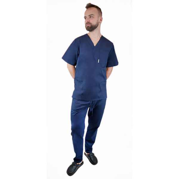 Medizinische Herren Uniform Thalia aus einem elastischen Stoff Prima Stretch. Schlupfkasack und Schlupfhose. Farbe Marineblau.
