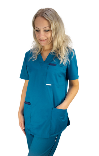 Bequemer und praktischer Damen Schlupfkasack aus einem elastischen und angenehmen Stoff PRIMA STRETCH. Farbe Meerblau