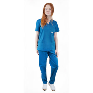 Medizinische Uniform Thalia aus einem elastischen Stoff Prima Stretch. Schlupfkasack und Schlupfhose. Farbe Meerblau