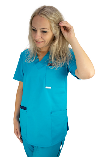 Bequemer und praktischer Damen Schlupfkasack aus einem elastischen und angenehmen Stoff PRIMA STRETCH. Farbe Türkis