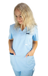 Bequemer und praktischer Damen Schlupfkasack aus einem elastischen und angenehmen Stoff PRIMA STRETCH. Farbe Himmelblau