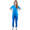 Elastische, medizinische Arbeitskleidung im Set. Schlupfkasack und Schlupfhose. Farbe Royalblau
