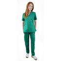 Medizinische Uniform Thalia aus einem elastischen Stoff Prima Stretch. Schlupfkasack und Schlupfhose. Farbe Dunkelgrün.