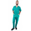 Medizinische Herren Uniform Thalia aus einem elastischen Stoff Prima Stretch. Schlupfkasack und Schlupfhose. Farbe Grün.