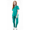 Medizinische Uniform Thalia aus einem elastischen Stoff Prima Stretch. Schlupfkasack und Schlupfhose. Farbe Grün.