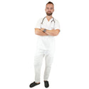 Medizinische Herren Uniform Thalia aus einem elastischen Stoff Prima Stretch. Schlupfkasack und Schlupfhose. Farbe Weiß.
