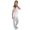 Medizinische Uniform Thalia aus einem elastischen Stoff Prima Stretch. Schlupfkasack und Schlupfhose. Farbe Weiß.