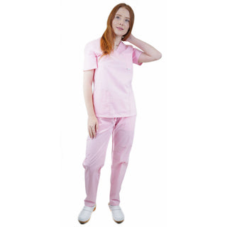 Medizinische Uniform Thalia aus einem elastischen Stoff Prima Stretch. Schlupfkasack und Schlupfhose. Farbe Rosa
