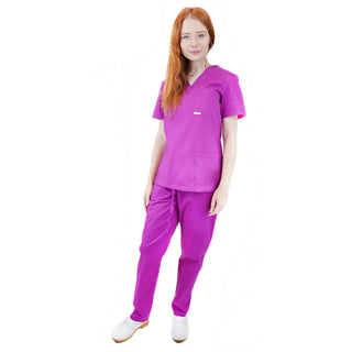 Medizinische Uniform Thalia aus einem elastischen Stoff Prima Stretch. Schlupfkasack und Schlupfhose. Farbe Amaranth.