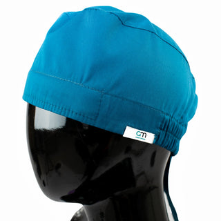 Hochwertige medizinische Kopfbedeckung aus nachhaltigem Stoff mit praktischem Gummizug und Schwitzschutzeinsatz für maximalen Komfort bei der Arbeit.